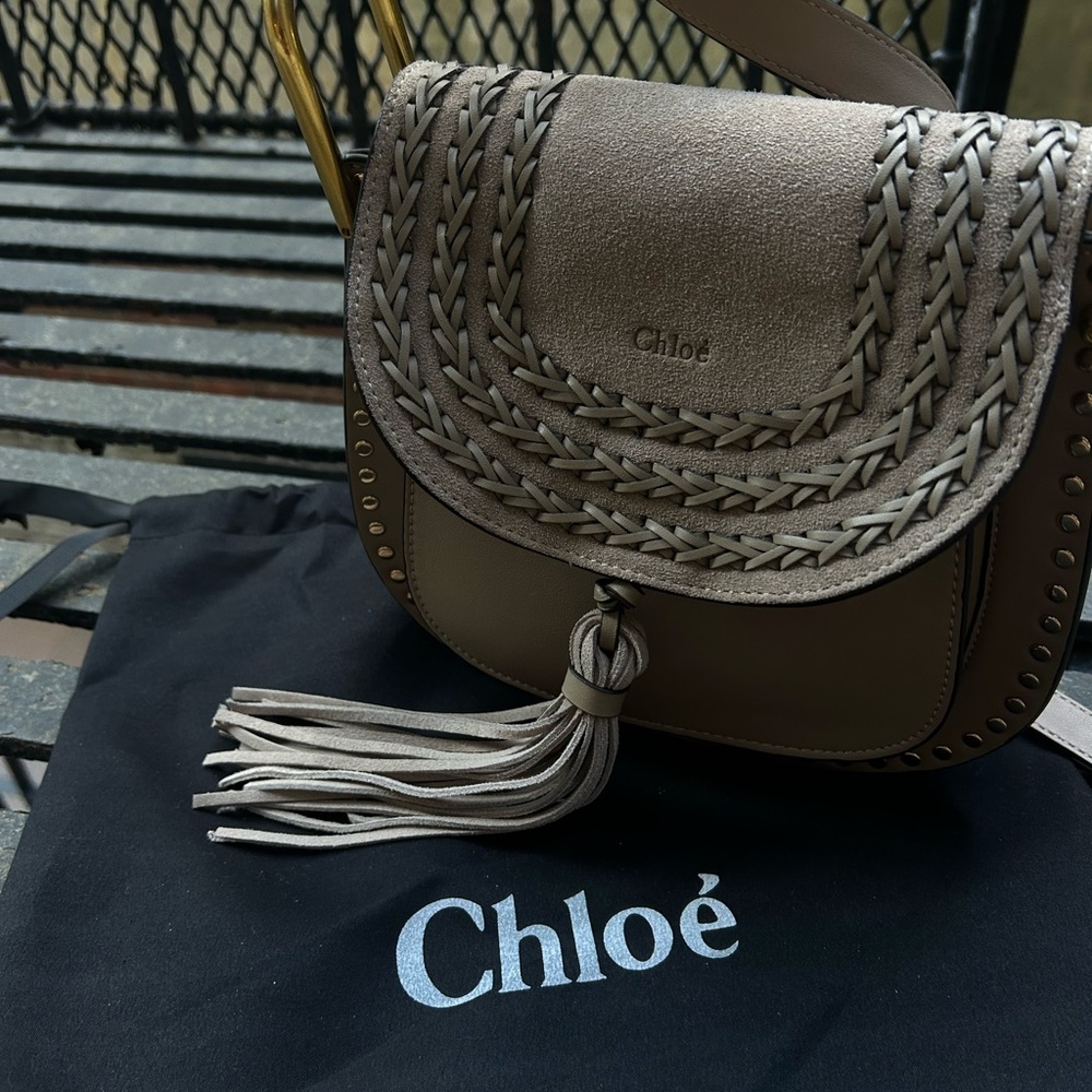 Taupe Suede Crossbody Bag with Gold Detailing (Hudson Style)